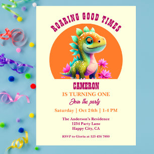 Invitación Tiempos buenos ruidosos Dinosaurio primer fiesta d