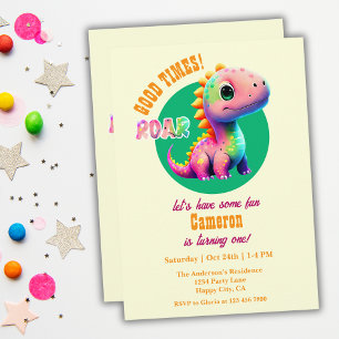 Invitación Tiempos buenos ruidosos Dinosaurio primer fiesta d