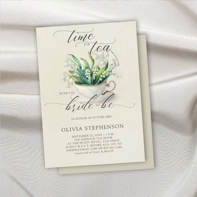 Invitación Tiempos de té Lily de Valle Calligraphy Shower (bridal tea shower invitation lily of the valley floral flowers modern calligraphy elegant romantic )