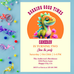 Invitación Tiempos rotundos Fiesta de Dinosaurio Segundo Cump