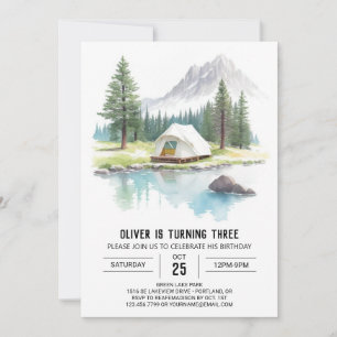 Invitación Tienda acuarela en cumpleaños de Pines