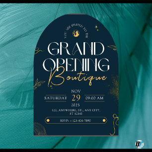 Invitación Tienda de estética azul y amarilla, inauguración d