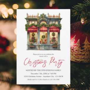 Invitación Tienda de Navidad Fiesta Elegante Rojo Blanco