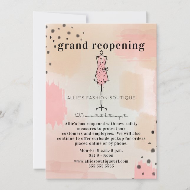 Invitación Tienda de ropa reabriendo rosa abstracto (Anverso)