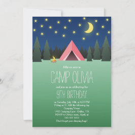 Invitación Tienda rosada bajo acampar del cumpleaños de las