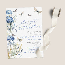 Invitación Tiene mariposas, hidrangea azul ducha de novia
