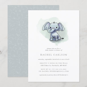 Invitación tierno elefante sentado con ducha de bebé