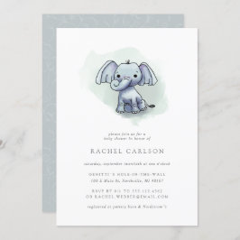 Invitación tierno elefante sentado en la ducha de bebé