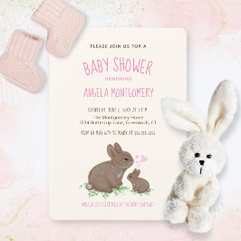Invitación Tiernos conejos del bosque con corazones para baby