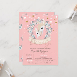 Invitación Tiernos renos bebés flores estrellas baby shower