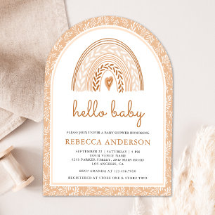 Invitación Tierra Acuarela Boho Arcoíris Arco Baby Shower