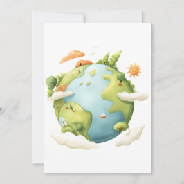 Invitación Tierra acuarela - Tierra de dibujos animados con e