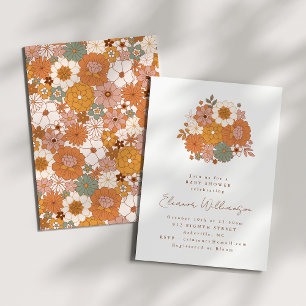 Invitación Tierra Boho Floral Terracota Simple Fiesta de Bebé