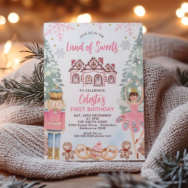 Invitación Tierra De Acuarela De Dulces Nacidos (Instant Download Land of Sweet Invitation Editable Sugar Plum Fairy Birthday Invitation Nutcracker)