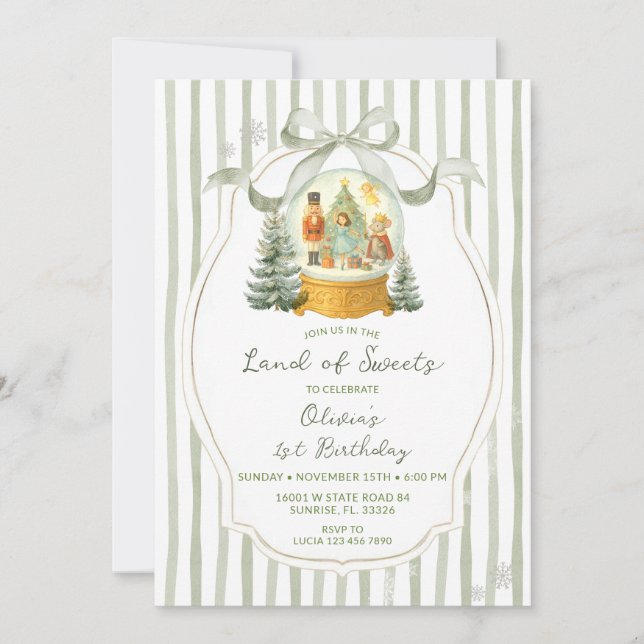 Invitación Tierra de Dulces Cascanueces Verde Cumpleaños de I (Anverso)