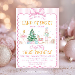 Invitación Tierra de dulces de cumpleaños del Cascanueces ros