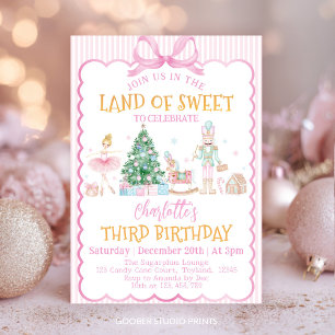 Invitación Tierra de dulces de cumpleaños del Cascanueces ros