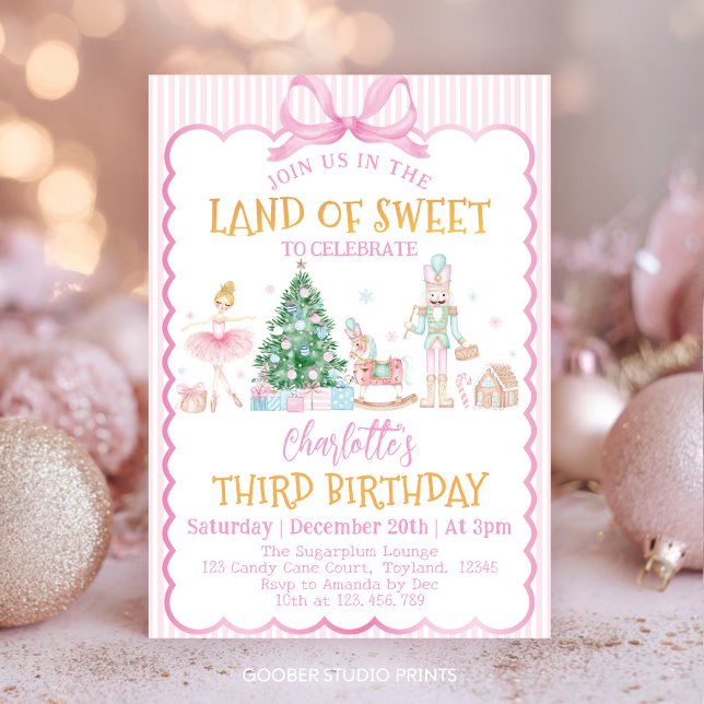 Invitación Tierra de dulces de cumpleaños del Cascanueces ros (Subido por el creador)
