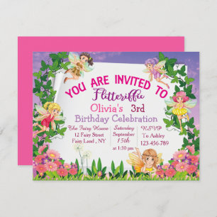 Invitación Tierra de hadas rosadas mágicas tercer cumpleaños
