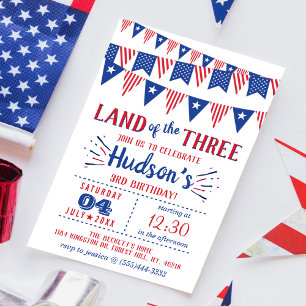 Invitación ¡Tierra De Los Tres! 4 De Julio: Fiesta De Cumplea