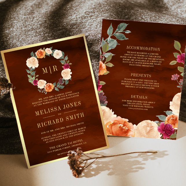 Invitación Tierra floral lloró a todos en un Boda de Terracot (Subido por el creador)