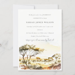 Invitación Tierra Muerta Acuarela Paisaje Africano Cumpleaños