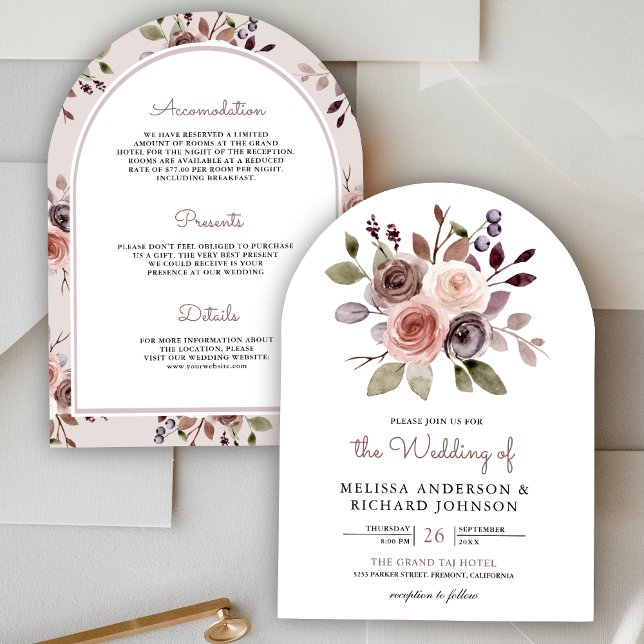 Invitación Tierra Neutra Taupe Floral Todo En Un Boda (Subido por el creador)