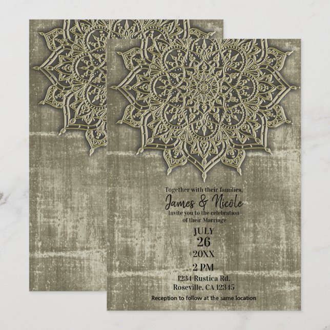 Invitación Tierra Rústica Tan Mandala Boda Mínima (Anverso / Reverso)