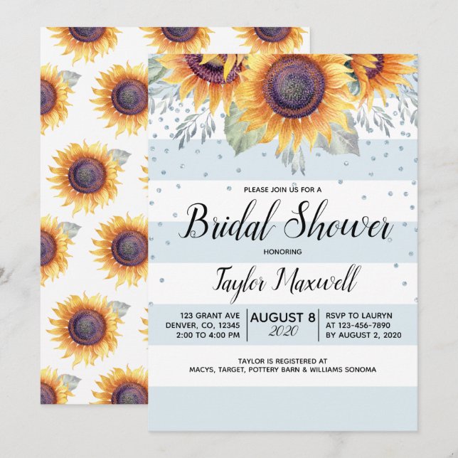 Invitación Tierras azules de girasol confetti otoño ducha de  (Anverso / Reverso)