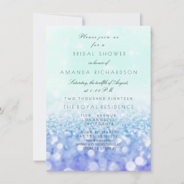 Invitación Tiffany Aqua Purple VIP Mint Purpurina Bridal Show (Anverso)