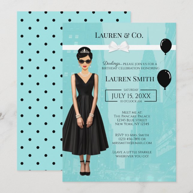 Invitación Tiffany's Birthday and Co Audrey Invitation (Anverso / Reverso)