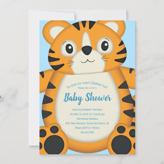 Invitación Tiger Baby Shower Blue (Anverso)