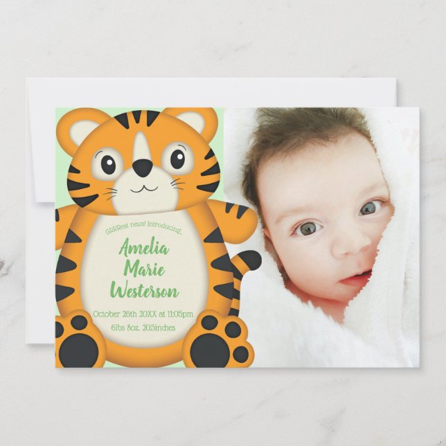 Invitación Tiger Baby Shower Green (Anverso)