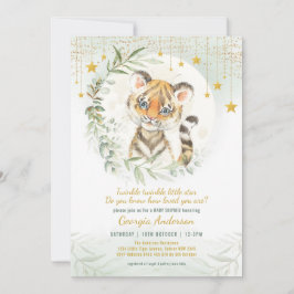 Invitación Tiger Cub Greenery Moon Twinkle Stars Baby Shower