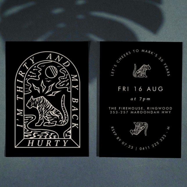 Invitación Tiger Graciosa de vuelta Hurty 30th Birthday Invit (Subido por el creador)