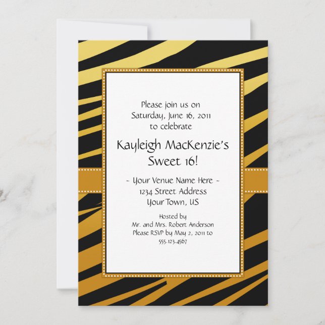 Invitación Tiger Stripe Sweet 16 (Anverso)
