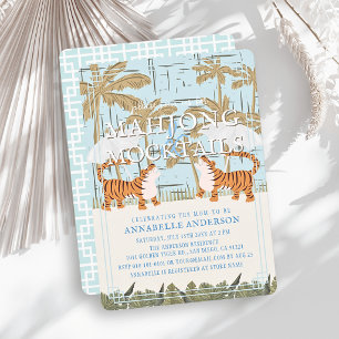 Invitación Tigers Azul Chinoiserie Mahjong Niño Baby Shower