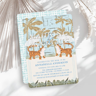 Invitación Tigers Azul Chinoiserie Mahjong Niño Baby Shower