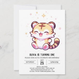 Invitación Tigre Adorable Primer Cumpleaños