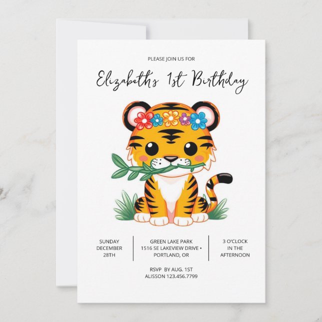Invitación Tigre caprichoso 1er cumpleaños digital (Anverso)