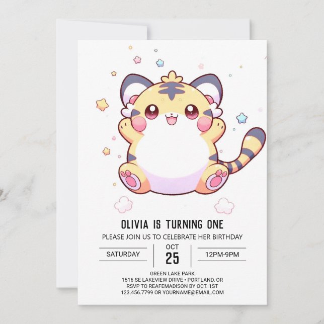 Invitación Tigre caprichoso primer cumpleaños (Anverso)