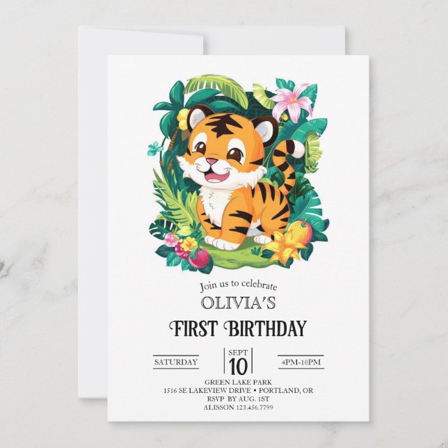 Invitación Tigre colorido 1er cumpleaños digital (Anverso)