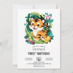 Invitación Tigre colorido 1er cumpleaños digital