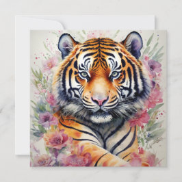 Invitación Tigre de acuarela con pintura floral