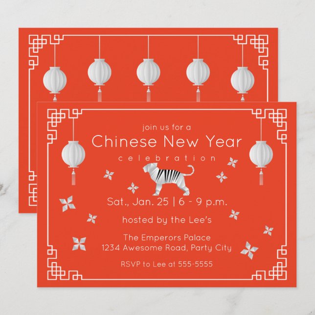 Invitación Tigre de año nuevo chino, naranja (Anverso / Reverso)