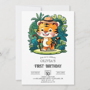 Invitación Tigre de la jungla caprichosa 1er cumpleaños digit