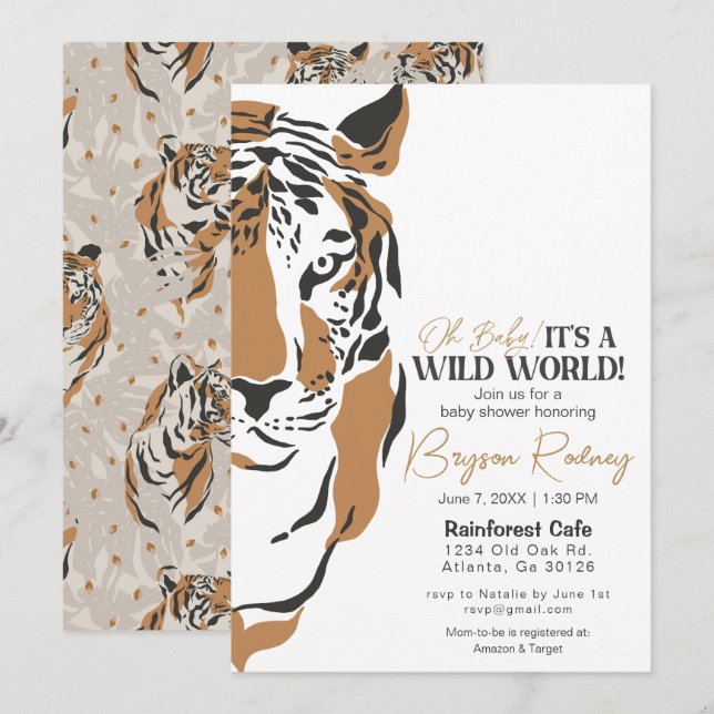 Invitación tigre de la jungla salvaje niño bebé ducha invitac (Anverso / Reverso)