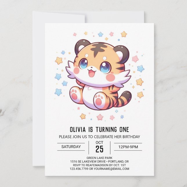 Invitación Tigre de la selva, primer cumpleaños (Anverso)