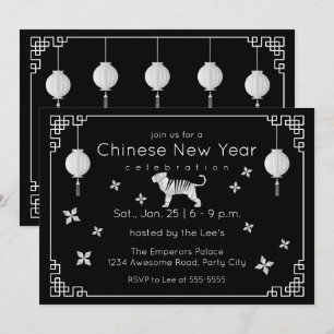 Invitación Tigre de origami del año nuevo chino, negro
