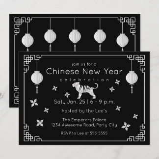 Invitación Tigre de origami del año nuevo chino, negro